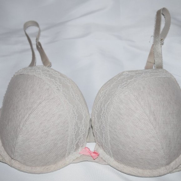 Victoria’s Secret 36C T-Shirt Bra Plunge Ribbed Heather Lace Pink Bow 322147-3TA - Picture 3 of 8